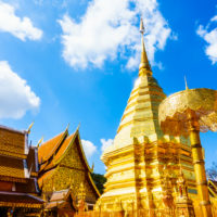 Gold Pagoda beautiful architecture in Wat Phrathat Doi Suthep landmark of Chiangmai in Thailand